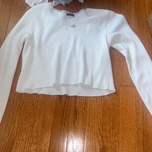 Brandy Melville Long Sleeve Waffle Crop Top with a Lace Neckline